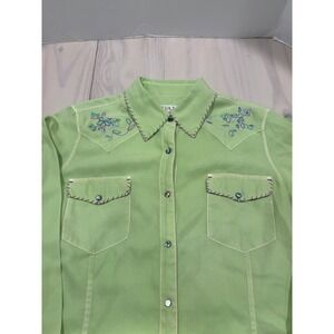 Ryan Michael Womens Silk Cotton Western Shirt Leaf Green Embroidered Small Rodeo